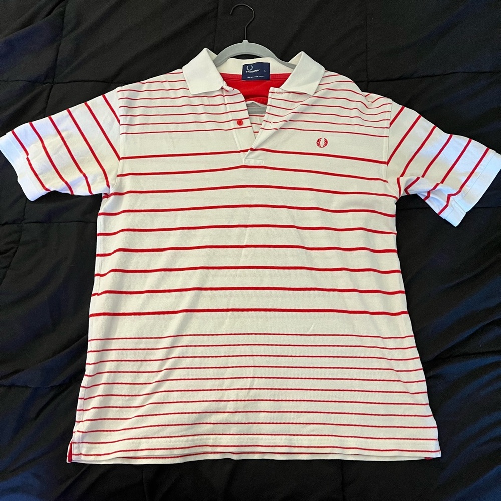 Fred Perry Vintage Striped Polo Size Large L